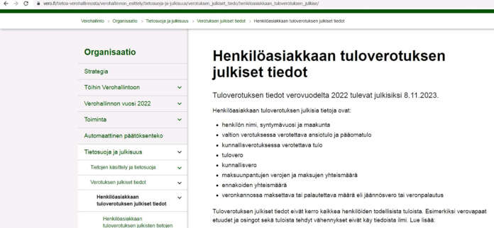 Vero.fi -sivulla muistutetaan, että tuloverotuksen julkiset tiedot eivät kerro kaikkea henkilöiden todellisista tuloista. Esimerkiksi verovapaat etuudet ja osingot sekä tuloista tehdyt vähennykset eivät käy tiedoista ilmi.